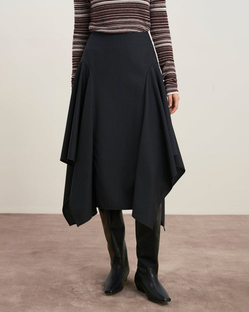 Asymmetrischer Drapierrock aus Wollmischung, Midi – Produktbild 2