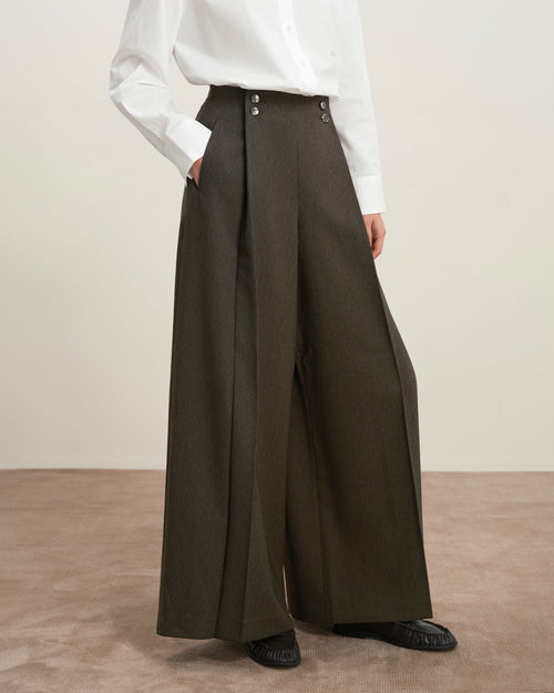Baggy Damenhose mit hoher Taille und Bundfalten aus Fischgrät – Produktbild 2
