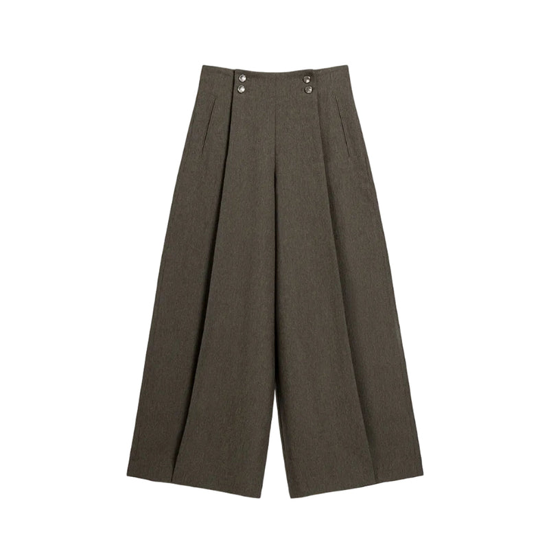 Baggy Damenhose mit hoher Taille und Bundfalten aus Fischgrät – Produktbild 1